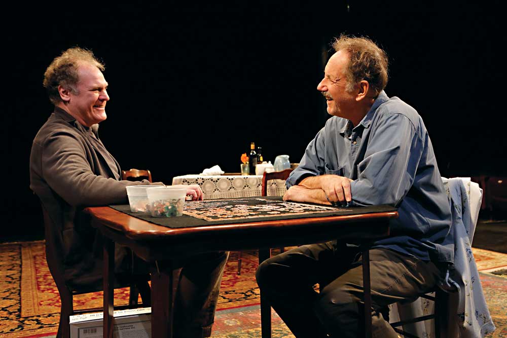 Jay O. Sanders and Jon DeVries in Richard Nelson’s "Sorry" at the Public Theater. (Photo by Joan Marcus)