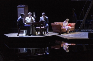 Zachary Quinto, Cherry Jones, Brian J. Smith, and Celia Keenan-Bolger in "The Glass Menagerie" at American Repertory Theater. (Photo by Michael J. Lutch)
