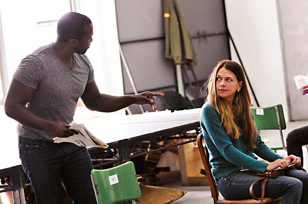 Joshua Henry, left, and Sutton Foster, rehearse for 'Violet' at Roundabout Theatre Company.