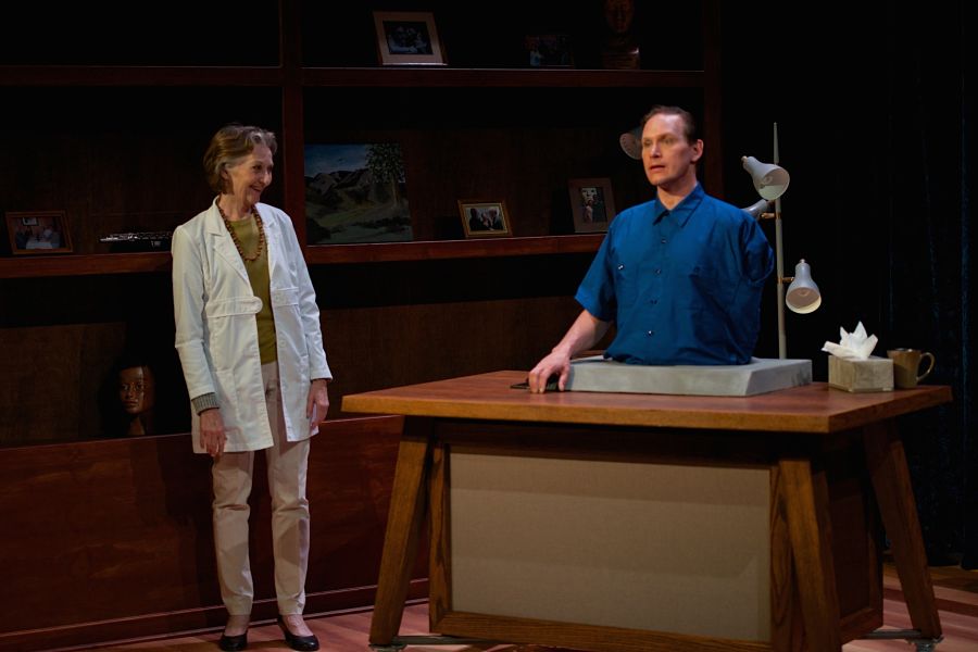 Barbara Kingsley and Alex Podulke in "Uncanny Valley" at 59E59 Theaters. (Photo by Seth Freeman)
