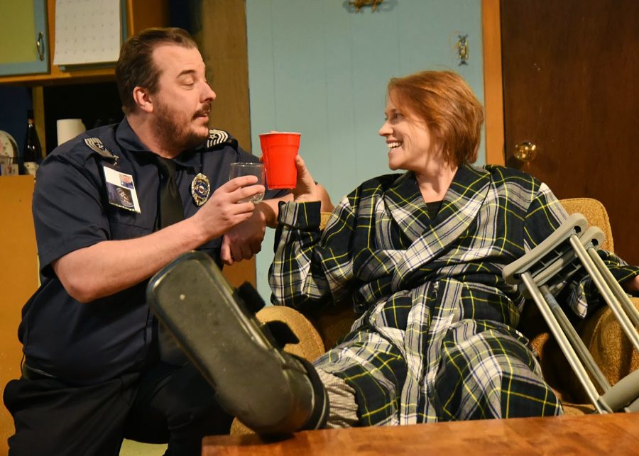 "Lucky Me" by Robert Caisley, at the Riverside Theatre in Iowa City, Iowa., through Feb. 22. Pictured: Patrick DuLaney and Jennifer Fawcett.