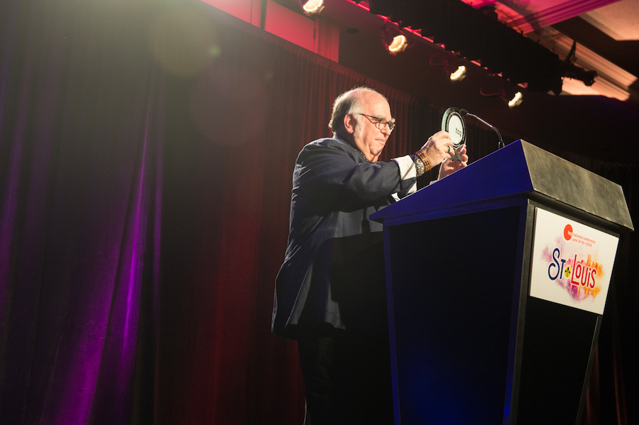 Steven Woolf accepting his award at the 2018 TCG Conference in St. Louis. (Photo by Jenny Graham for Theatre Communications Group)