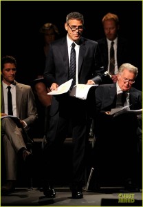 Matthew Morrison, George Clooney, and Martin Sheen in a reading of Dustin Lance Black's "8" at the Wilshire Ebell Theatre in 2012.  (Photo by Jason Merritt/Getty Images  for American Foundation for Equal Rights)