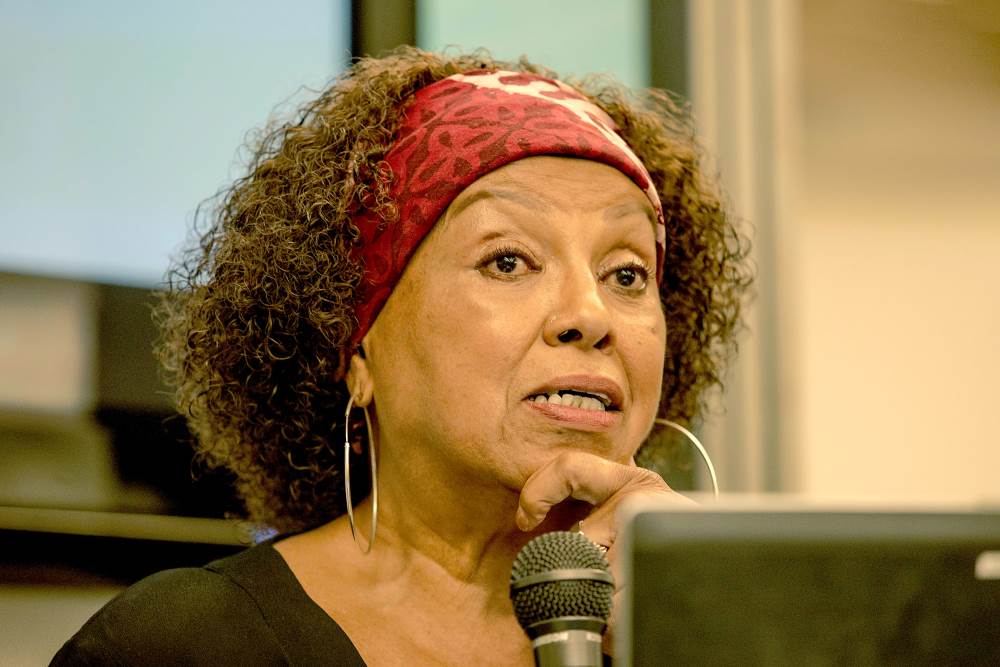 Caribbean Cultural Center African Diaspora Institute founder Marta Moreno Vega speaks at the event, “The Art of Justice 2: Articulating an Ethos and Aesthetic of the Movement.” (Photo by Amun Ankhra)