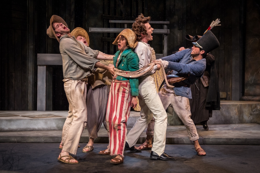 "The Comedy of Errors" by William Shakespeare at American Players Theatre in 2016. Pictured: Eric Schabla, Bobby Bowman, Kelsey Brennan, Christopher Sheard, Ninos Baba, and James Ridge. (Photo by Liz Lauren)
