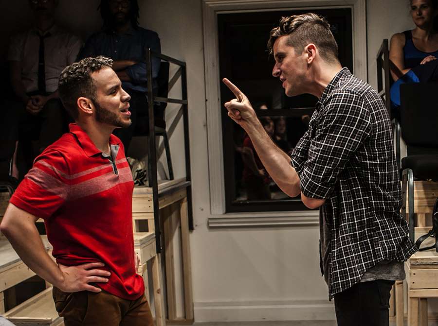 Robin De Jesús and Michael Urie in "Homos, or Everyone in America" at Labyrinth Theatre Company. (Photo by Monique Carboni)