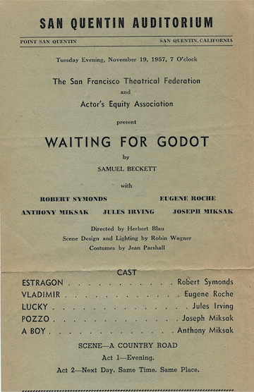 The program for the Actor's Workshop of San Francisco's prison performance of "Waiting for Godot." (Courtesy of Priscilla Pointer)