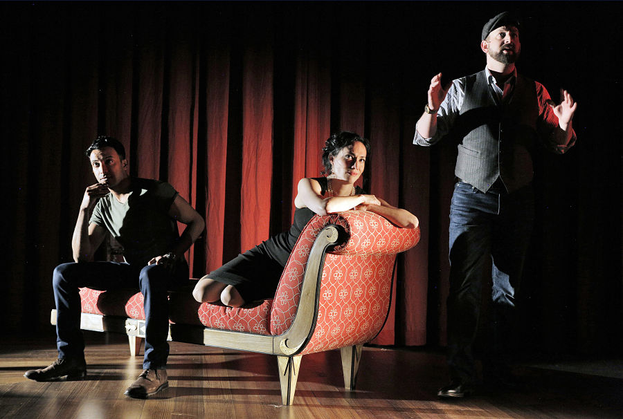 Adam Poss, Rusty Sneary, and Vanessa Severo in "Lot's Wife" at Kansas City Rep. (Photo by Cory Weaver)