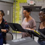 Gabrielle Dominique, Nimeme Wurden, and Ashawnti Ford in rehearsal for "Goddess," part of the 2017 NEXT Festival at Theater Latté Da in Minneapolis. (Emilee Elofson)
