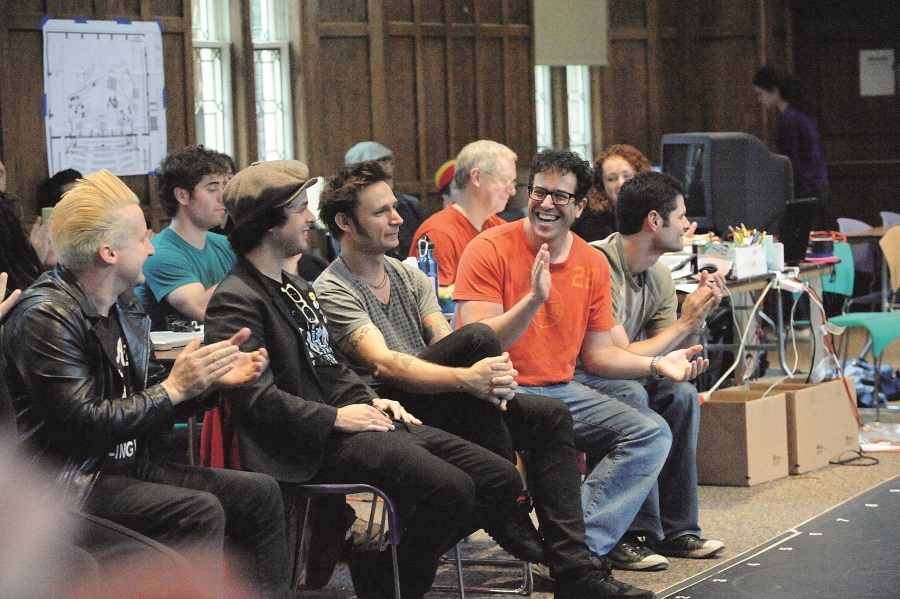 Michael Mayer (second from right) at an 'American Idiot" workshop at New York Stage and Film in 2009.
