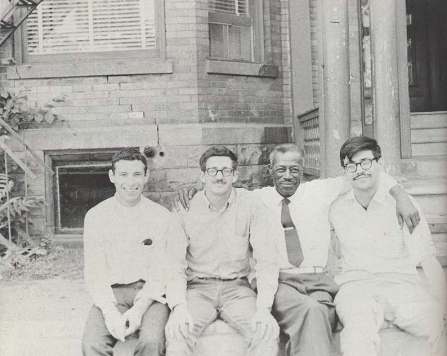 Nick Perls, Dick Waterman, and Phil Spiro with Son House.