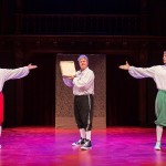Reed Martin, Austin Tichenor, and Teddy Spencer in the Reduced Shakespeare Company's "William Shakespeare’s Long Lost First Play (abridged)" at Folger Theatre in Washington, D.C., in 2016. (Photo by Teresa Wood)