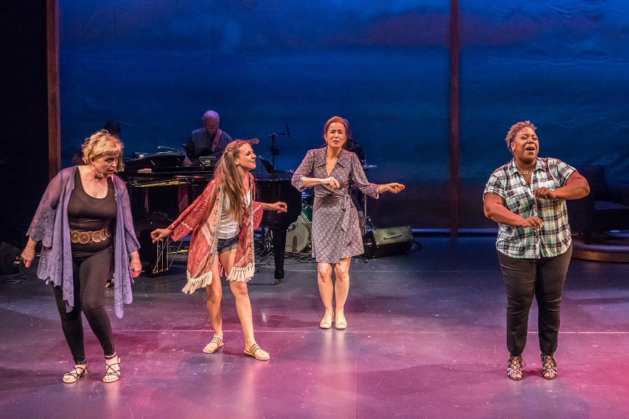 Sally Mayes, Charity Farrell, Michelle Duffy, and Lacretta in "Unexpected Joy" at Wellfleet Harbor Actors Theater in 2016. (Photo by Michael and Suz Karchmer)