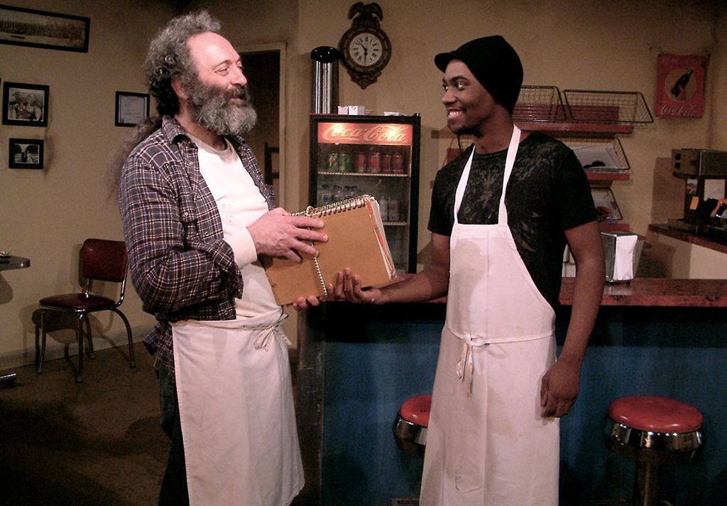 Richard Cotovsky and Preston Tate Jr. in "Superior Donuts," at Mary-Arrchie in 2012. 