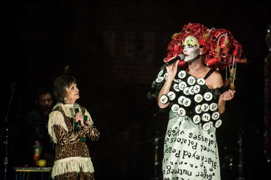 Barbara Maier Gustern and Taylor Mac in Act 4 (1866-1876) of "A 24-Decade History of Popular Music" at St. Ann's Warehouse. (Photo by Teddy Wolff)