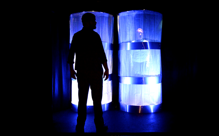 "The Aurora Project" by Bella Poynton, at the Science Fiction Theatre Company in Boston in 2013. Pictured: Brian McCarthy and Melissa Jesser. (Photo by Meghan Quigley Photography) 