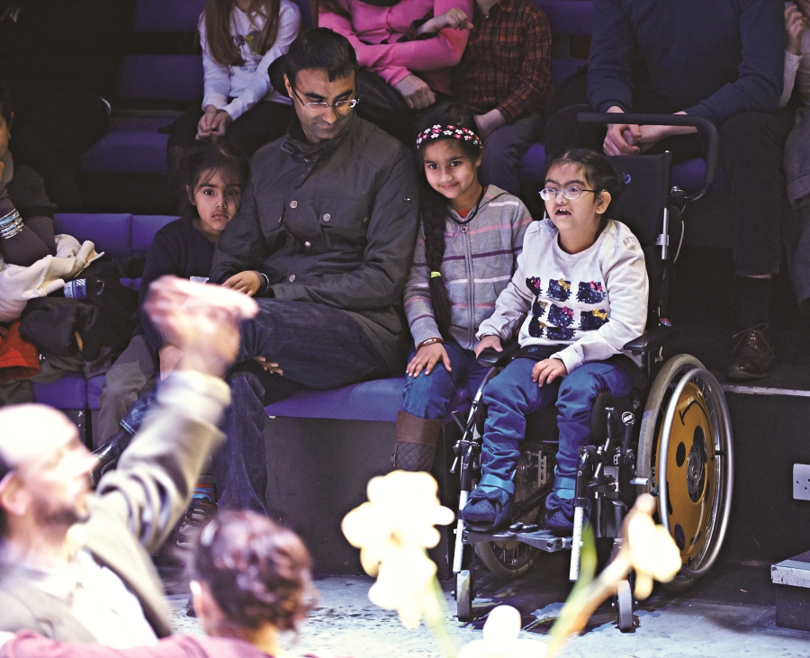 Audience members at a relaxed performance at the Unicorn Theatre in London.