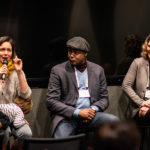 Rachel Spencer Hewitt, executive director of Parent Artist Advocacy League for Arts + Media; Godfrey L. Simmons Jr., artistic director of Ithaca, N.Y.’s Civic Ensemble; and Ariana Smart Truman, producing director of New York City-based theatre company Elevator Repair Service at TCG’s 2018 Fall Forum in NYC. (Photo by Ryan Bourque for Theatre Communications Group);