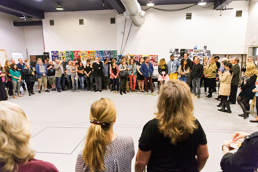 The cast and crew at a meet and greet on the first day of rehearsal.
