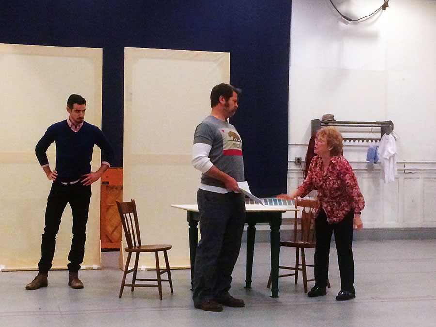 Paul Melendy, Nick Offerman, and Anita Gillette in rehearsal.