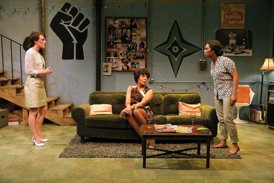 Samantha Soule, De’Adre Aziza, and Michelle Wilson in "Detroit ‘67" at the Public Theater. (Photo by Joan Marcus)