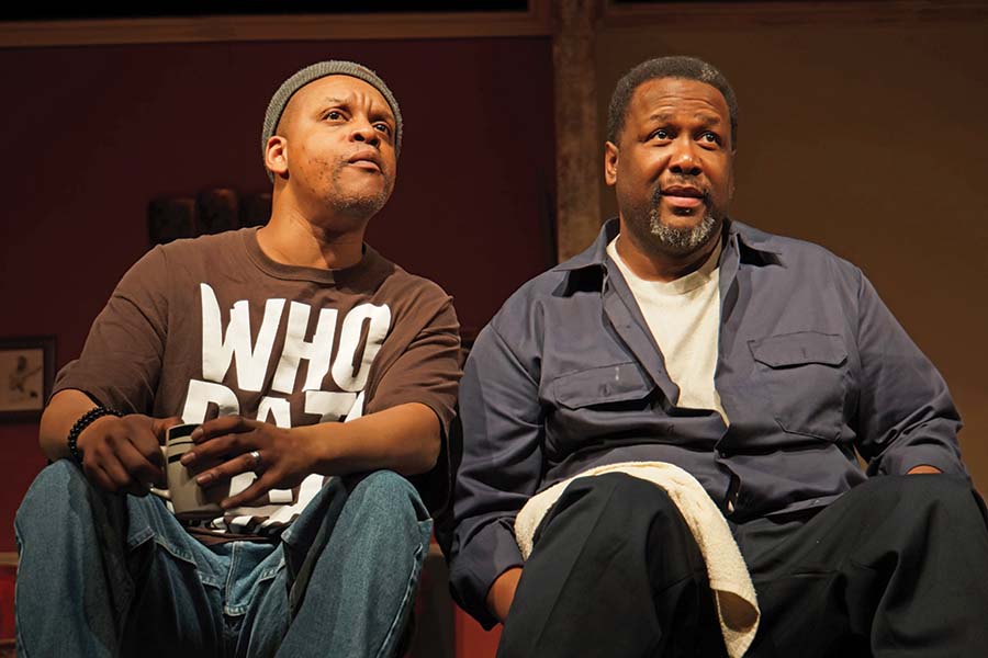 Kevin Mambo and Wendell Pierce in the Billie Holiday Theatre’s 2015 production of "Brothers From the Bottom." (Photo by Helen L. Collen)