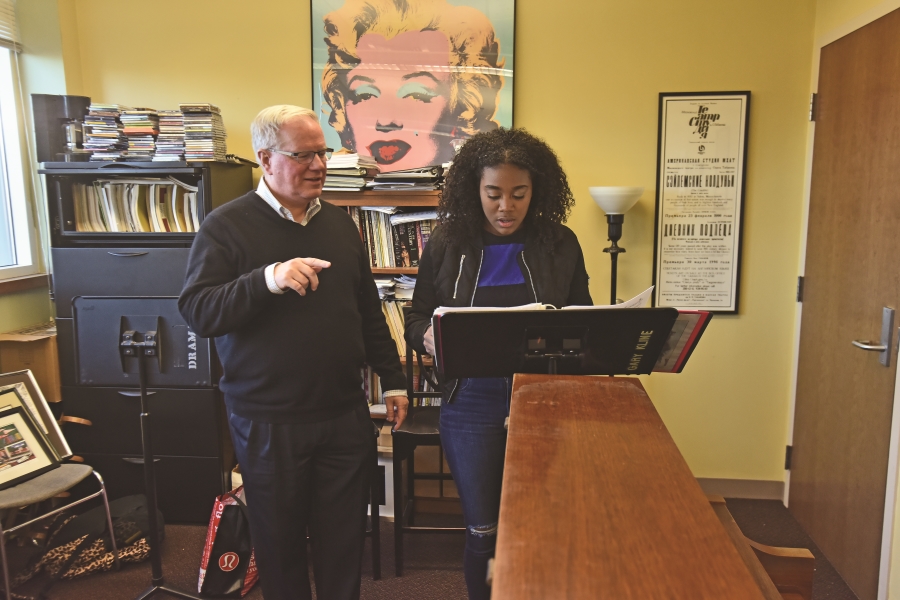 Gary Kline and Jada Mayo in a voice lesson at Carnegie Mellon University. (Photo by Louis Stein)