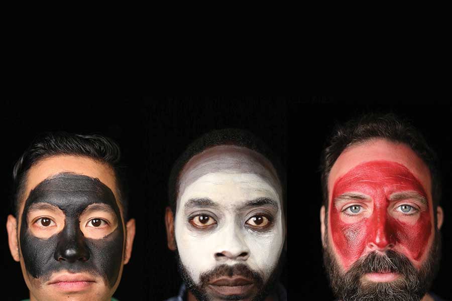 Justin Jain, James Ijames, and Ed Swidey in"An Octoroon" at the Wilma Theater in Philadelphia. (Photo by Matt Saunders)