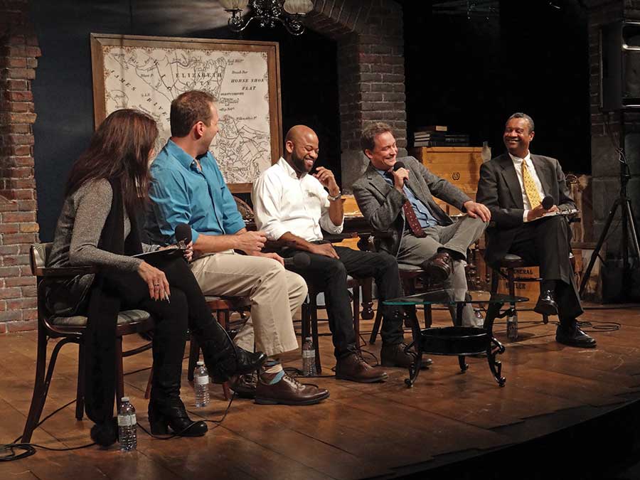 Catherine Randazzo, Jason Cannon, Shane Taylor, Brendan Goff, and Charles E. Williams, at an Insights and Inklings panel discussion. (Photo by Mackenzie Nilsen)