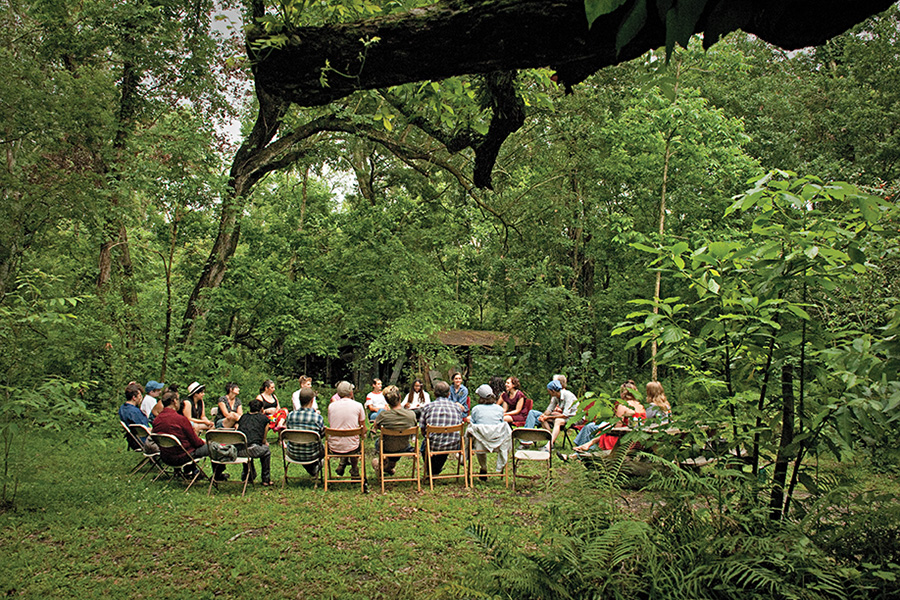 An audience discussion following a work-in-progress performance by Hannah Pepper-Cunningham at New Orleans's A Studio in the Woods. (Photo by Elena Ricci)
