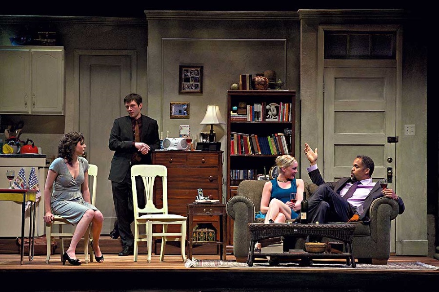 Molly Ward, Karl Miller, Gardner Reed, and Keith Hamilton Cobb in "Find and Sign" by Wendy MacLeod at Pioneer Theatre Company. (Photo by Alexander Weisman)