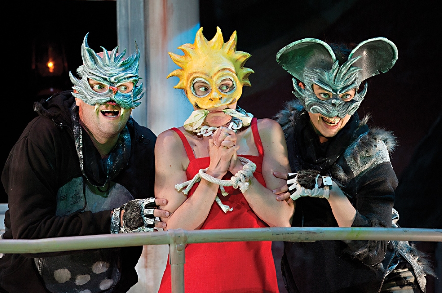 Matthew Maher, Colleen Werthmann, and Susannah Flood in Anne Washburn's "Mr. Burns, a post-electric play" at Playwrights Horizons in 2013. (Photo by Joan Marcus)