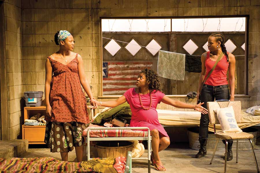 Alena Arenas, Leslie Ann Shepard, and Tamberla Perry in "Eclipsed" at Northlight Theatre.