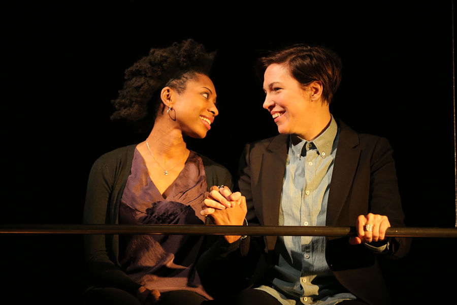 Rachael Holmes and Rebecca Henderson in Tanya Barfield's "Bright Half Life" at Women's Project Theatre. (Photo by Joan Marcus)