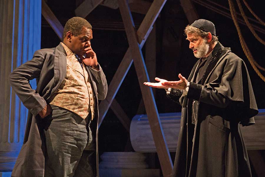 Craig Wallace and Maurice Boston in "District Merchants" by Aaron Posner at Folger Theatre in Washington, D.C. (Photo by Teresa Wood)
