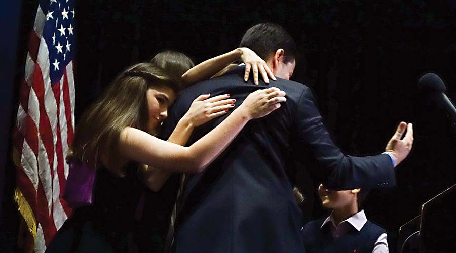 Marco Rubio and his family embrace after he suspends his campaign at a rally at Florida International University in Miami in March 2016. (Photo by Angel Valentin/Getty Images)