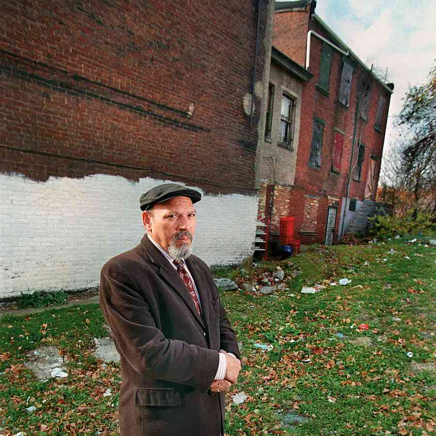 August Wilson at his birthplace. (Photo by Bill Wade)