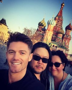 Choreographer Spencer Liff, director Stafford Arima, and Broadway Dreams executive director and founder Annette Tanner in Red Square.
