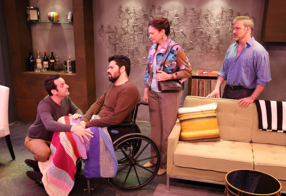 Antonio Amadeo, Alex Alvarez, Laura Turnbull, and Larry Buzzeo in "Daniel's Husband" by Michael McKeever at Island City Stage. (Photo by Robert Figueroa)