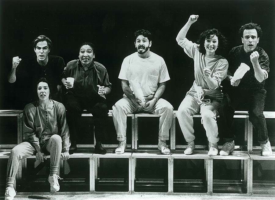 Joanne Baum, Roger Bart, Andrea Frierson, Evan Pappas, Barbara Walsh, and Adam Heller in "March of the Falsettos" & "Falsettoland" at Hartford Stage, 1991. (Photo by T Charles Erickson)