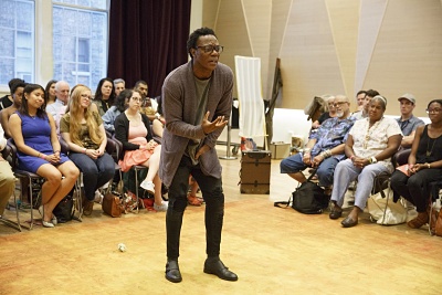 Chukwudi Iwuji in the Public Mobile Unit's "Hamlet," 2016.