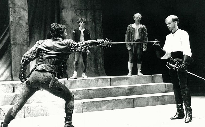 Tony Carreiro and Sheffield Christian in "Romeo and Juliet" at Shakespeare Santa Cruz in 1989. (Photo by Ann Parker)