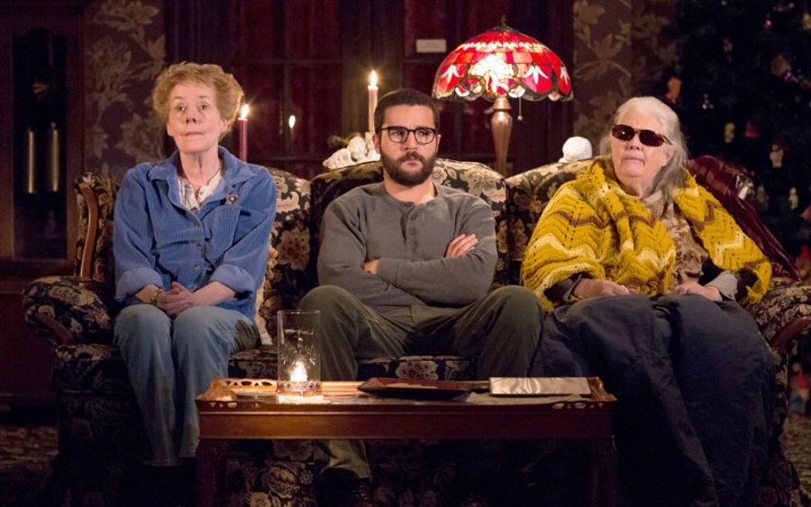 "John" by Annie Baker, at Signature Theatre Company in New York City through Sept. 6. Pictured: Georgia Engel, Christopher Abbott, and Lois Smith. (Photo by Matthew Murphy)