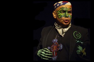 José Torres-Tama performs his one-person show "Aliens, Immigrants and Other Evildoers" in 2014.