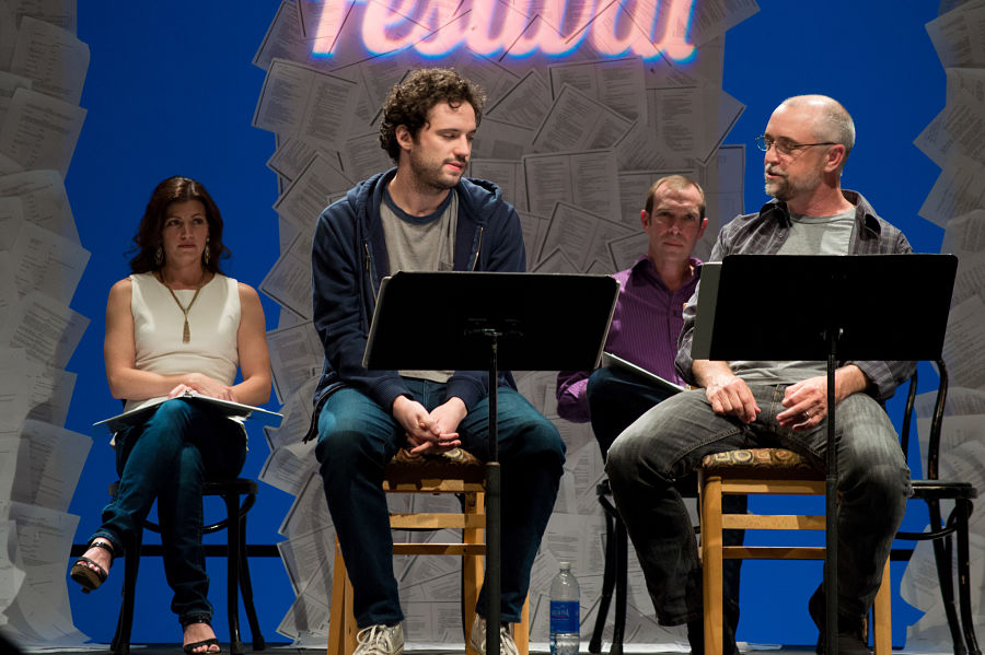Shannon Hoppe, Matthew Rosenbaum, David Alford, and ??? in Donald Margulies's "Long Lost" at Nashville Rep's Ingram New Works Festival. (Photo by Shane Burkeen)