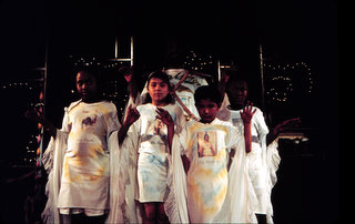 A scene from Bernardo Solano's "Los Faustinos" at San Miguel Parish Hall in Watts in 1994.