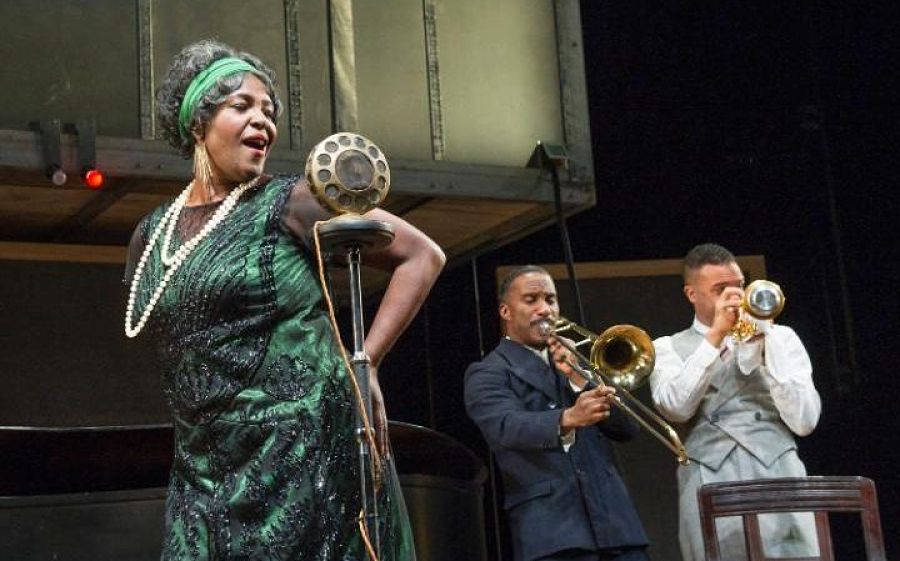 Sharon D Clarke, Clint Dyer, and O-T Fagbenle in "Ma Rainey's Black Bottom" at London's National Theatre. (Photo by Alastair Muir)