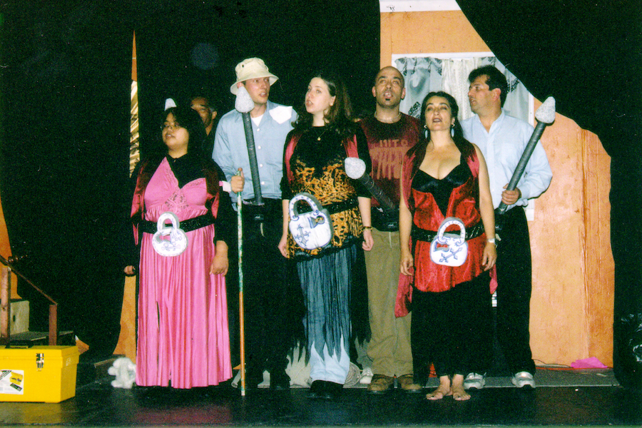 Janet Acio, Dylin Reding, Reema Bahnasy, Ali Dadgar, Bella Ramazannia, and Siamak Mirnezami in Golden Thread Productions' inaugural show in 1997, "Operation No Penetration: Lysistrata 97!"