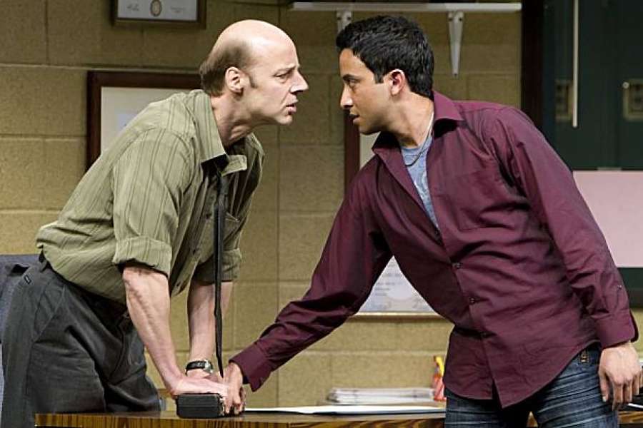 Remi Sandri and Adam Poss in "The North Pool" at TheatreWorks. (Photo by Mark Kitaoka)