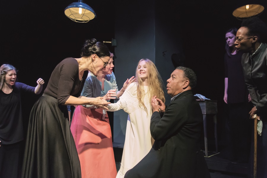 "The Miracle Worker" at The Coterie Theatre. Pictured: Juliana Ladd,  Vanessa Severo,  Jennifer Mays, Josephine Pellow, Walter Coppage, Lisa Lehnen, and Dianne Yvette. (Photo by J. Robert Schraeder)